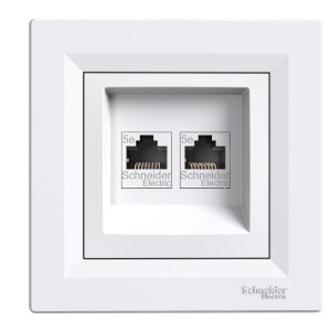 РОЗЕТКА КОМП'ЮТЕРНА RJ45 UTP КАТ. 5Е ПОДВІЙНА БІЛА ASFORA