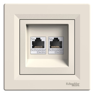 РОЗЕТКА КОМП'ЮТЕРНА RJ45 UTP КАТ. 5Е ПОДВІЙНА КРЕМ ASFORA