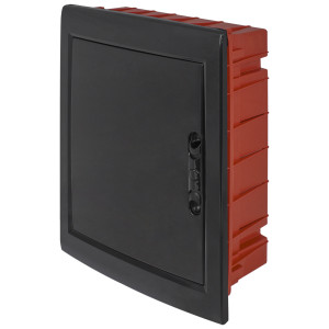 Корпус пластиковий на 24 модулів e.plbox.pro.w.24b.black вбудованний, чорний з непрозорими дверцятами IP40