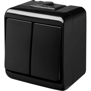 Вимикач 2-клавішний VHE-2-BL (чорний, IP54)