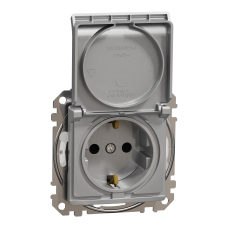 Розетка з заземленням, зі шторками, та з кришкою IP44 Алюміній Sedna Design Schneider Electric SDD213024