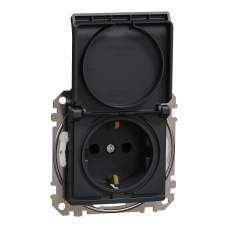 Розетка з заземленням, зі шторками, та з кришкою IP44 Чорний Sedna Design Schneider Electric SDD214024