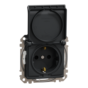 Розетка з заземленням, зі шторками, та з кришкою IP44 Чорний Sedna Design Schneider Electric SDD214024