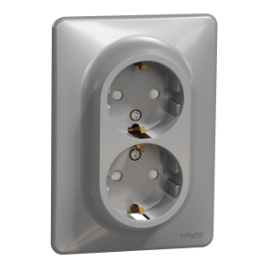 Подвійна розетка 2P+E з заземляючим контактом, Алюміній Sedna Design Schneider Electric SDD313221