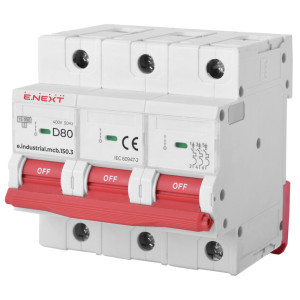 Модульний автоматичний вимикач e.industrial.mcb.150.3.D80, 3р, 80А, D, 15кА