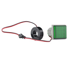 Світлосигнальна арматура з індикатором напруги (АС), струму та частоти серії U-ADM-VAHz D22мм, квадратна, зелена