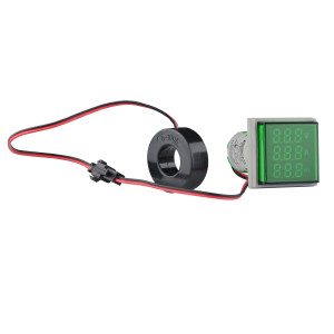 Світлосигнальна арматура з індикатором напруги (АС), струму та частоти серії U-ADM-VAHz D22мм, квадратна, зелена