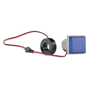 Світлосигнальна арматура з індикатором напруги (АС), струму та частоти серії U-ADM-VAHz D22мм, квадратна, синя