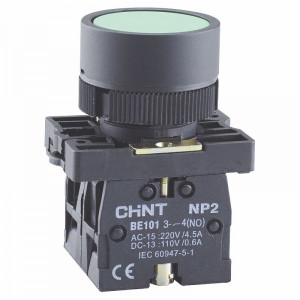 Кнопка пластикова NP2-EA35 без підсвітки зелена 1NO+1NC IP40