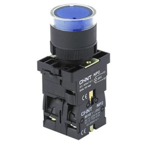 Кнопка пластикова NP2-EW3665 1NO+1NC синя AC/DC230В(LED) IP40