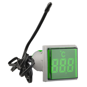 Світлосигнальна арматура з індикатором температури серії U-ADM-T D22мм, квадратна, зелена