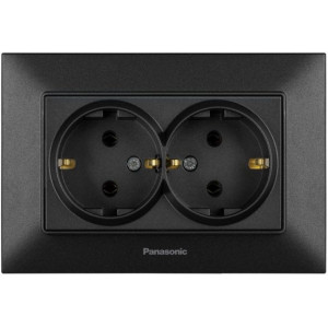 Розетка Panasonic Arkedia Slim 2-на з з/к, чорн.
