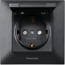 Розетка з з/к+зах.шторки+кришка Panasonic Arkedia Slim, чорн.
