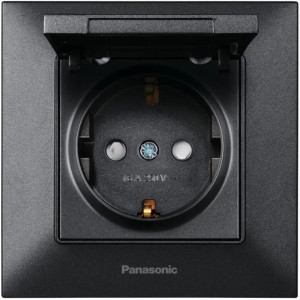 Розетка з з/к+зах.шторки+кришка Panasonic Arkedia Slim, чорн.