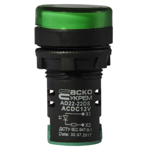 Сигнальна арматура AD22-22DS зелена 12V АC/DC