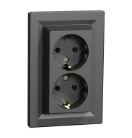 РОЗЕТКА ПОДВІЙНА З ЗАЗЕМЛЕННЯМ АНТРАЦИТ ASFORA