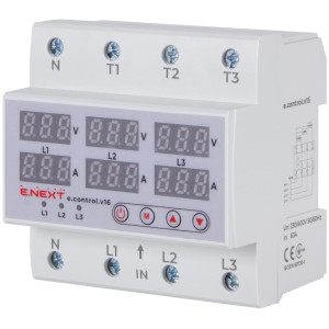 Реле контролю напруги та струму трифазне 63А з індикацією e.control.v16