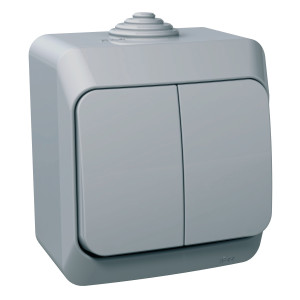 ВИМИКАЧ НАКЛАДНИЙ 2-КЛАВІШНИЙ SCHNEIDER ELECTRIC CEDAR PLUS, IP44, СІРИЙ