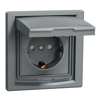 РОЗЕТКА IP44 З КРИШКОЮ, З ЗАЗЕМЛЕННЯМ, З ЗАХИСНИМИ ШТОРКАМИ, СТАЛЬ ASFORA