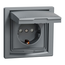 РОЗЕТКА IP44 З КРИШКОЮ, З ЗАЗЕМЛЕННЯМ, З ЗАХИСНИМИ ШТОРКАМИ, СТАЛЬ ASFORA