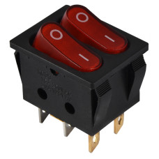 Перемикач 2 клав. червоний з підсвічуванням KCD2-5-2101N R/B  220V