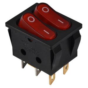 Перемикач 2 клав. червоний з підсвічуванням KCD2-5-2101N R/B  220V