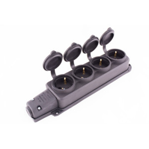 Розетка чотирьохмісна з захисною кришкою каучукова e.socket.rubber.029.4.16, з з/к, 16А