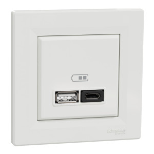 USB розетка А+С, 3 А, 45 Вт, біла, Asfora, Schneider Electric,EPH2700421