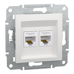 Розетка RJ45 подвійна, тип UTP, категорія 5E, Білий, Asfora, без рамки