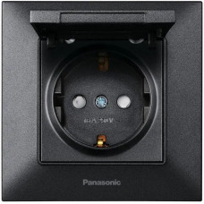 Розетка з з/к+зах.шторки+кришка Panasonic Arkedia Slim, димч.