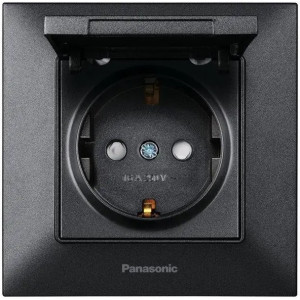 Розетка з з/к+зах.шторки+кришка Panasonic Arkedia Slim, димч.