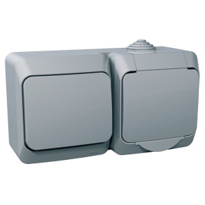 РОЗЕТКА З ЗАЗЕМЛЕННЯМ ТА З ВИМИКАЧЕМ SCHNEIDER ELECTRIC CEDAR PLUS, IP44, СІРИЙ