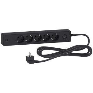 ПОДОВЖУВАЧ UNICA EXTEND НА 5 РОЗЕТОК З ЗАЗЕМЛЕННЯМ+2*USB-РОЗЕТКИ, 3М, ЧОРНИЙ
