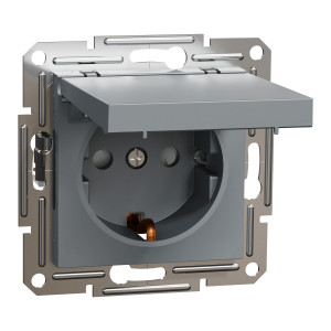 РОЗЕТКА З КРИШКОЮ, З ЗАЗЕМЛЕННЯМ ASFORA СТАЛЬ