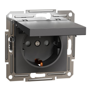 РОЗЕТКА З КРИШКОЮ, З ЗАЗЕМЛЕННЯМ ASFORA АНТРАЦИТ