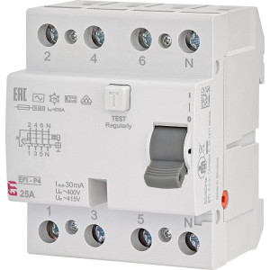 Реле диференційне (ПЗВ) 4р EFI-P4 25/0,03 тип AC (10kA)