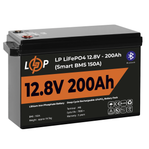 Акумулятор LP LiFePO4 12V (12,8V) - 200 Ah (2560Wh) (Smart BMS 150А) з BT пластик