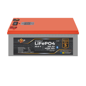 Акумулятор LP LiFePO4 25,6V - 160 Ah (4096Wh) (BMS 200A/100А) пластик LCD Smart BT