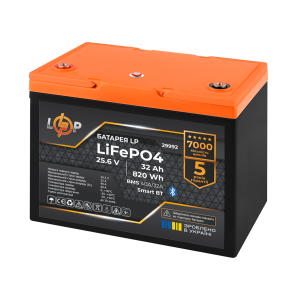 Акумулятор LP LiFePO4 25,6V - 32 Ah (820Wh) (BMS 40A/32А) пластик Smart BT