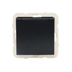 Розетка одинарна з кришкою 2P+Z, ШУКО LOGUS 16А, 250V чорний матовий