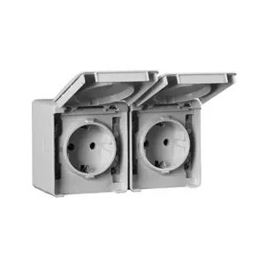 Розетка 2-на з кришк. Гориз. зовн. 2P+Z ШУКО Efapel Waterproof 16A/250B, герметична IP65, сірий