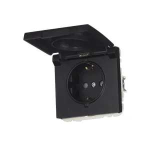 Розетка 1-на з кришкою 2P+Z, ШУКО Efapel Apolo 16А, 250V чорний матовий