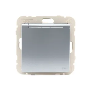 Розетка одинарна з кришкою 2P+Z, ШУКО LOGUS 16А, 250V металік алюмінієвий