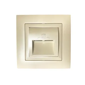 Розетка USB подвійна, зарядний пристрій LOGUS, струм 2А, металік перламутровий