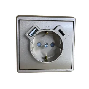 Розетка 2P+E 230V/16A з зар.прист. USB тип A+C Efapel Apolo шампань