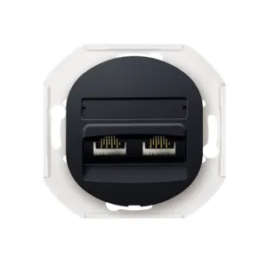 Механізм розетка 2-на комп'ют. 2*RJ45 Cat5e, UTP, Aling-Conel EON, чорний глянцевий