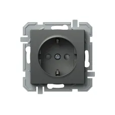 Розетка одинарн. з з/к, з шторками, 250V/16A TEM LOGIQ, антрацит