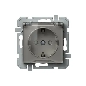 Розетка з кришкою, з з/к, з шторками, 250V/16A TEM LOGIQ, титан