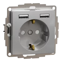 Розетка з заземленням + 2 USB тип А Алюміній Sedna Design Schneider Electric SDD113052