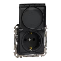 Розетка з заземленням, зі шторками та кришкою Чорний Sedna Design Schneider Electric SDD114024